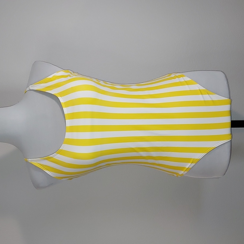 Unbranded Yellow White Vertical Striped One-Piece Swimsuit Size Large